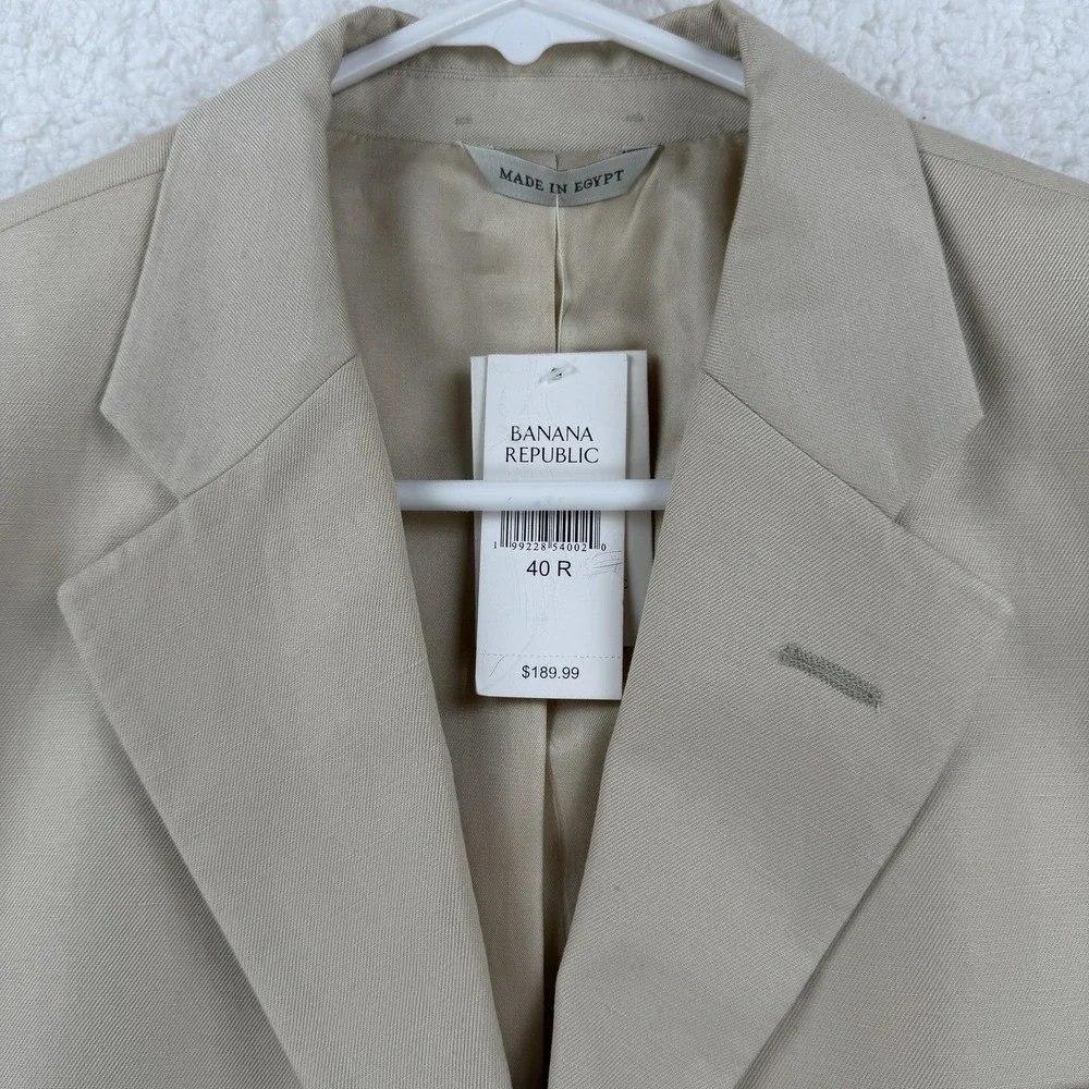 Banana Republic Blazer Mens 40R Beige Cotton Linen 3‎ Button Sport Coat Jacket